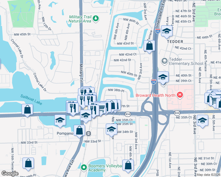 map of restaurants, bars, coffee shops, grocery stores, and more near 641 Northwest 38th Place in Pompano Beach