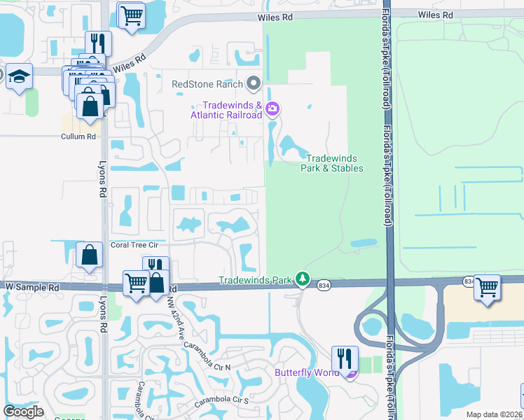 map of restaurants, bars, coffee shops, grocery stores, and more near 3902 Sleepy Orange Lane in Coconut Creek