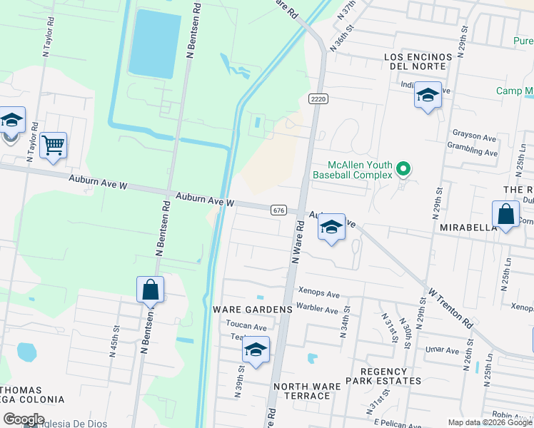 map of restaurants, bars, coffee shops, grocery stores, and more near 3816 Zimmerus Avenue in McAllen
