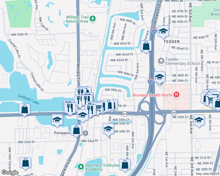 map of restaurants, bars, coffee shops, grocery stores, and more near 641 Northwest 38th Place in Pompano Beach