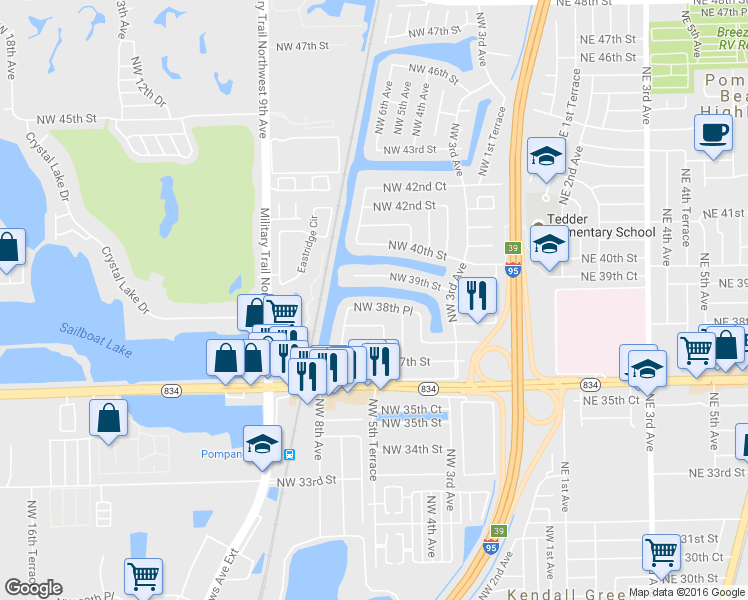 map of restaurants, bars, coffee shops, grocery stores, and more near 641 Northwest 38th Place in Pompano Beach