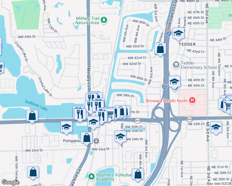 map of restaurants, bars, coffee shops, grocery stores, and more near 641 Northwest 38th Place in Pompano Beach