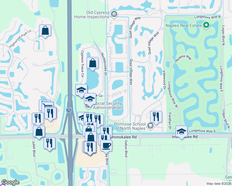 map of restaurants, bars, coffee shops, grocery stores, and more near 2437 Millcreek Lane in Naples