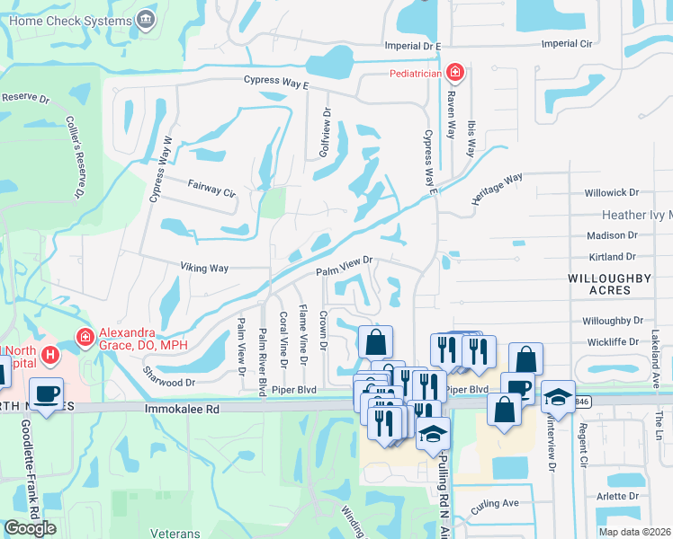 map of restaurants, bars, coffee shops, grocery stores, and more near 761 Palm View Drive in Naples