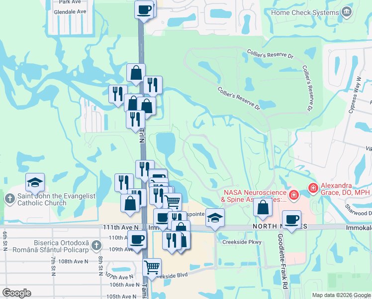 map of restaurants, bars, coffee shops, grocery stores, and more near 896 Barcarmil Way in Naples