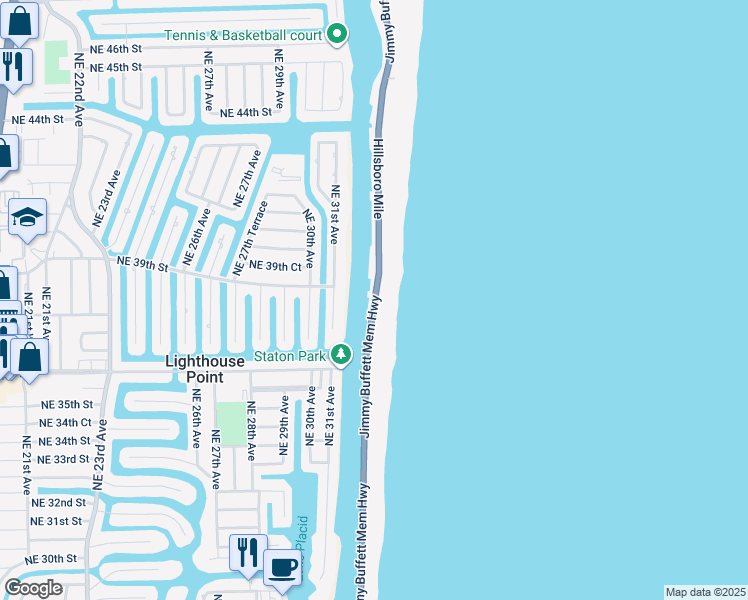 map of restaurants, bars, coffee shops, grocery stores, and more near 1044 Hillsboro Mile in Hillsboro Beach