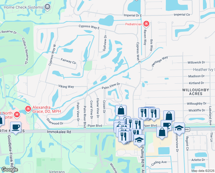 map of restaurants, bars, coffee shops, grocery stores, and more near 761 Palm View Drive in Naples