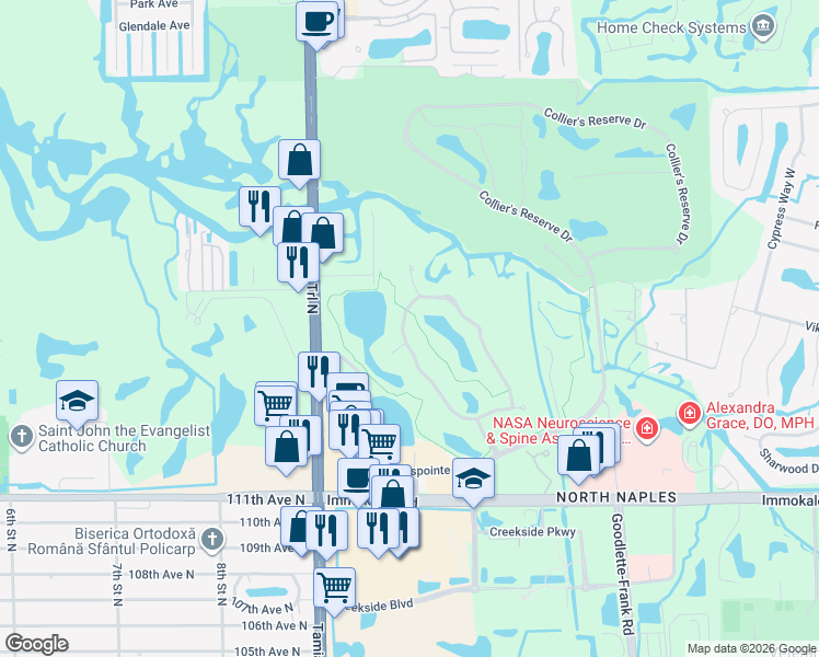 map of restaurants, bars, coffee shops, grocery stores, and more near 896 Barcarmil Way in Naples