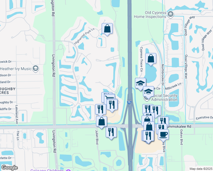 map of restaurants, bars, coffee shops, grocery stores, and more near 5629 Whisperwood Boulevard in Naples