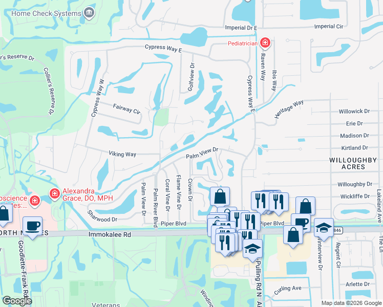 map of restaurants, bars, coffee shops, grocery stores, and more near 693 Palm View Drive in Naples