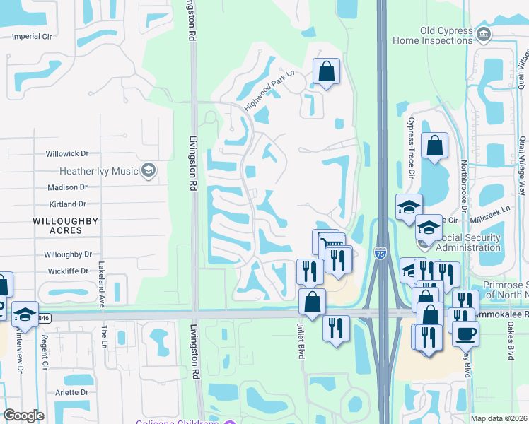 map of restaurants, bars, coffee shops, grocery stores, and more near 5315 Andover Drive in Naples