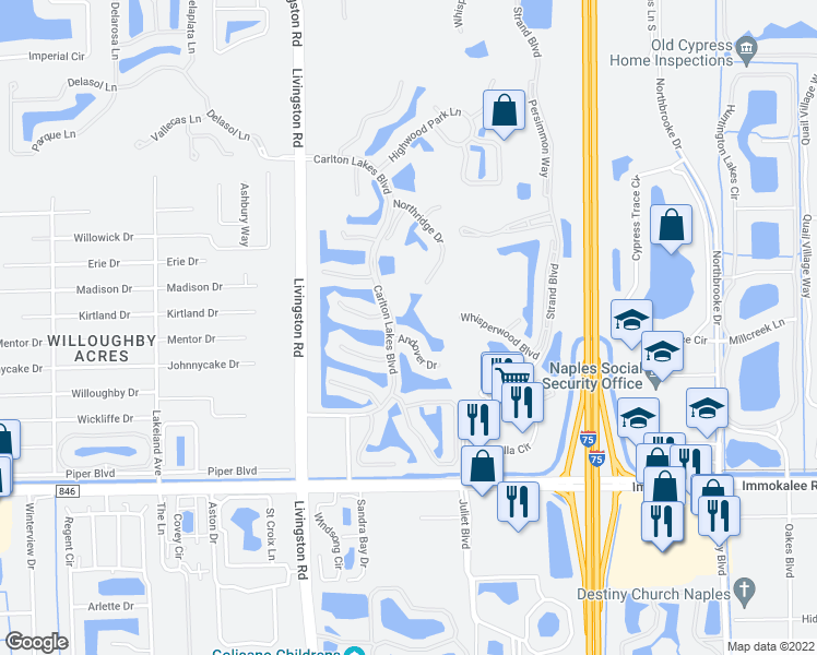 map of restaurants, bars, coffee shops, grocery stores, and more near 5315 Andover Drive in Naples