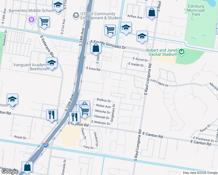 map of restaurants, bars, coffee shops, grocery stores, and more near 2004 Cypress Drive in Edinburg