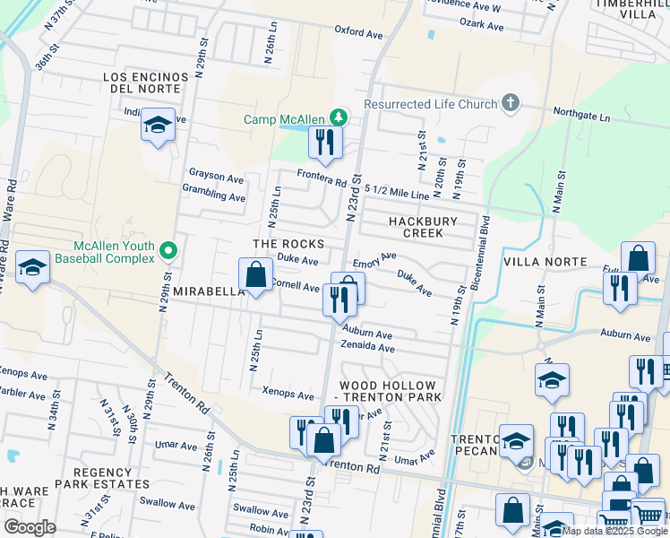 map of restaurants, bars, coffee shops, grocery stores, and more near 8202 North 23rd Lane in McAllen