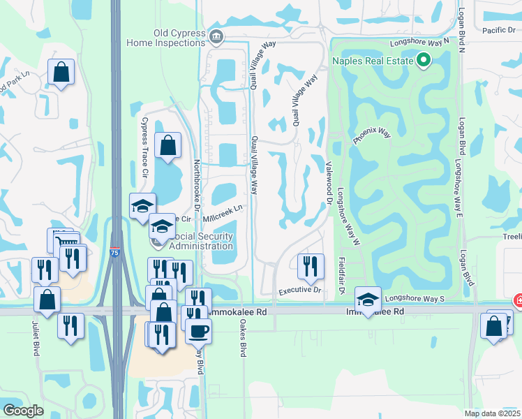 map of restaurants, bars, coffee shops, grocery stores, and more near 11464 Quail Village Way in Naples