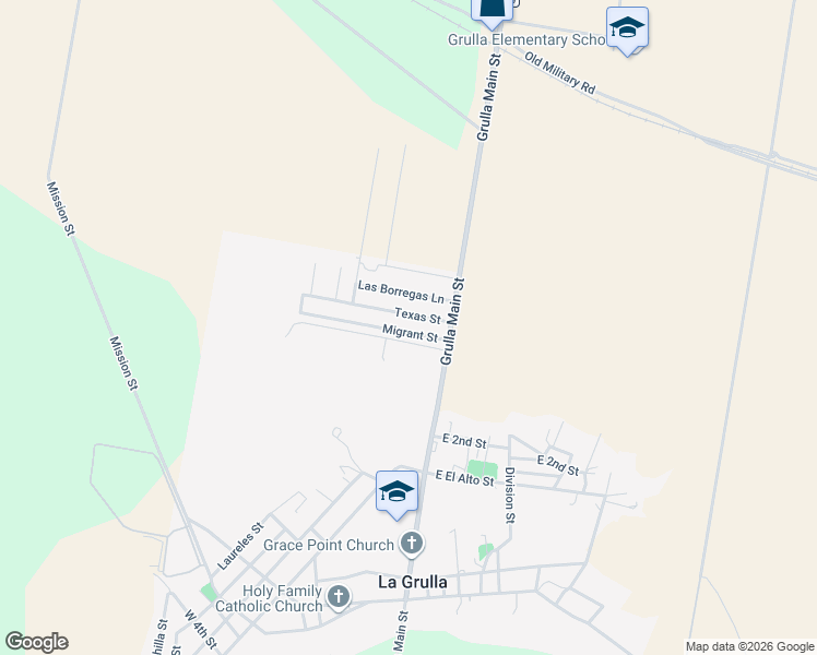 map of restaurants, bars, coffee shops, grocery stores, and more near 32 Migrant Street in Rio Grande City