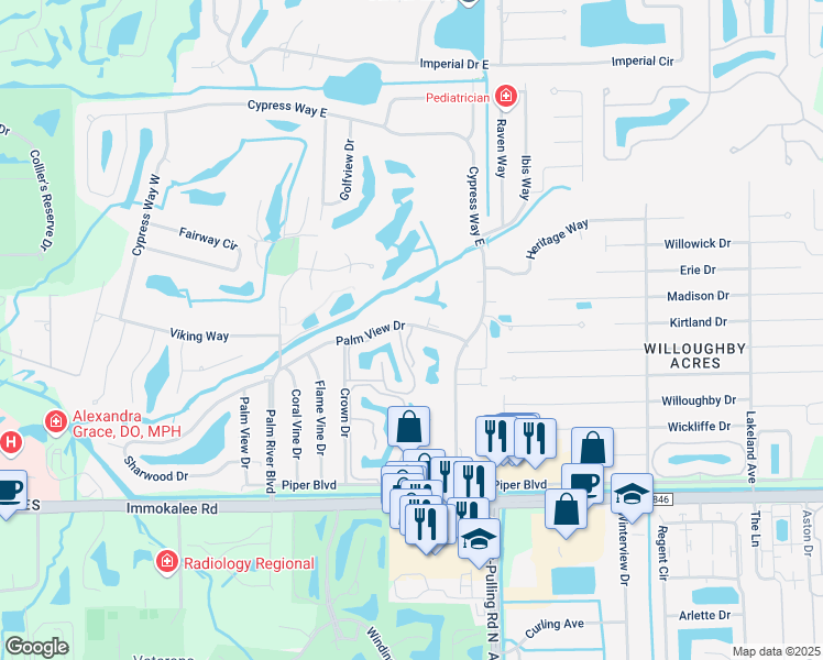map of restaurants, bars, coffee shops, grocery stores, and more near 1000 Palm View Drive in Naples