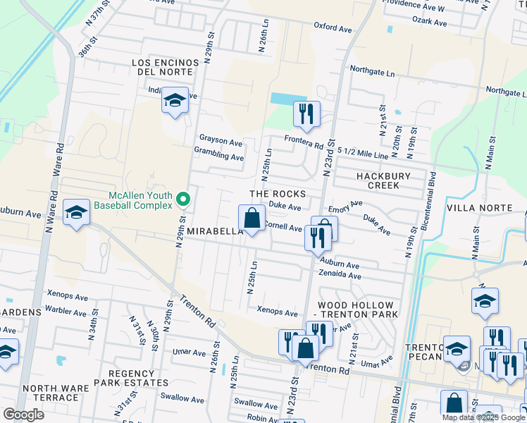 map of restaurants, bars, coffee shops, grocery stores, and more near 8118 25th lane in McAllen