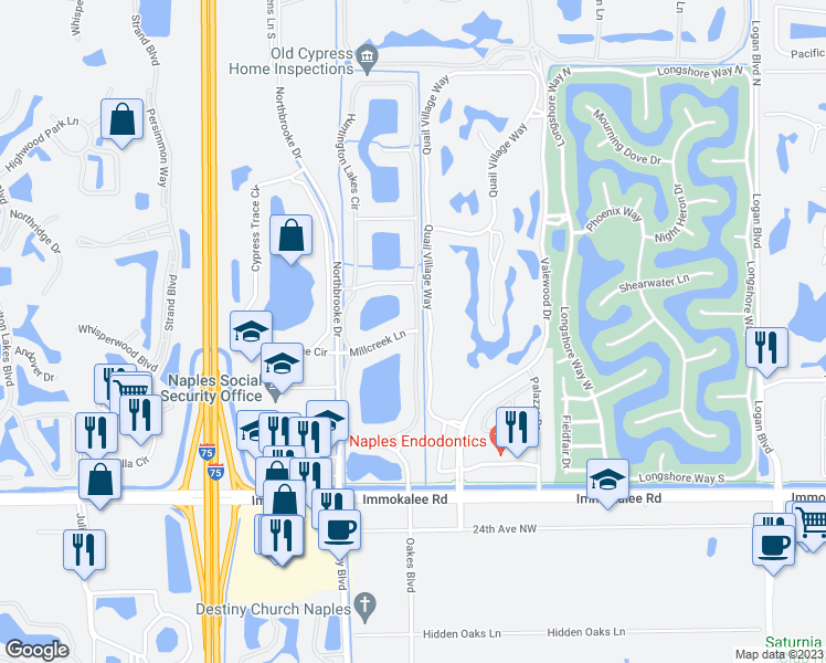 map of restaurants, bars, coffee shops, grocery stores, and more near 6336 Huntington Lakes Circle in Naples