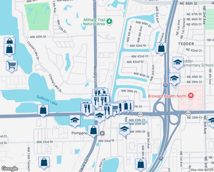 map of restaurants, bars, coffee shops, grocery stores, and more near 821 Crystal Lake Drive in Pompano Beach