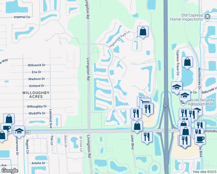 map of restaurants, bars, coffee shops, grocery stores, and more near 5430 Worthington Lane in Naples