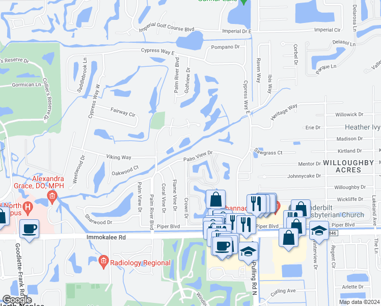 map of restaurants, bars, coffee shops, grocery stores, and more near 761 Palm View Drive in Naples