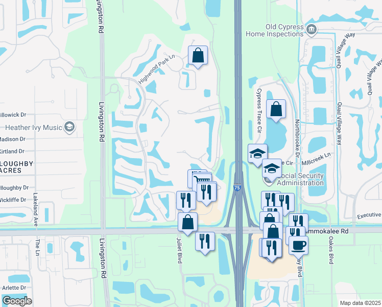 map of restaurants, bars, coffee shops, grocery stores, and more near 5629 Whisperwood Boulevard in Naples