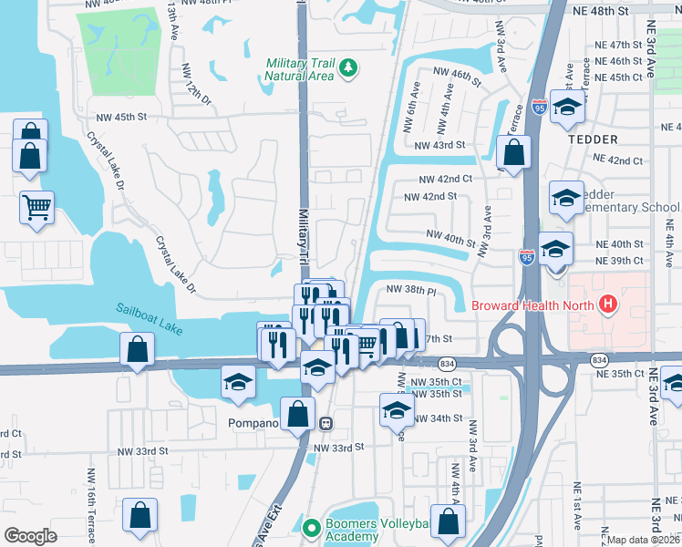 map of restaurants, bars, coffee shops, grocery stores, and more near 809 Crystal Lake Drive in Pompano Beach