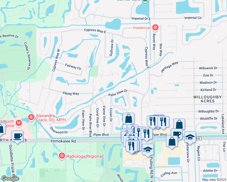map of restaurants, bars, coffee shops, grocery stores, and more near 761 Palm View Drive in Naples