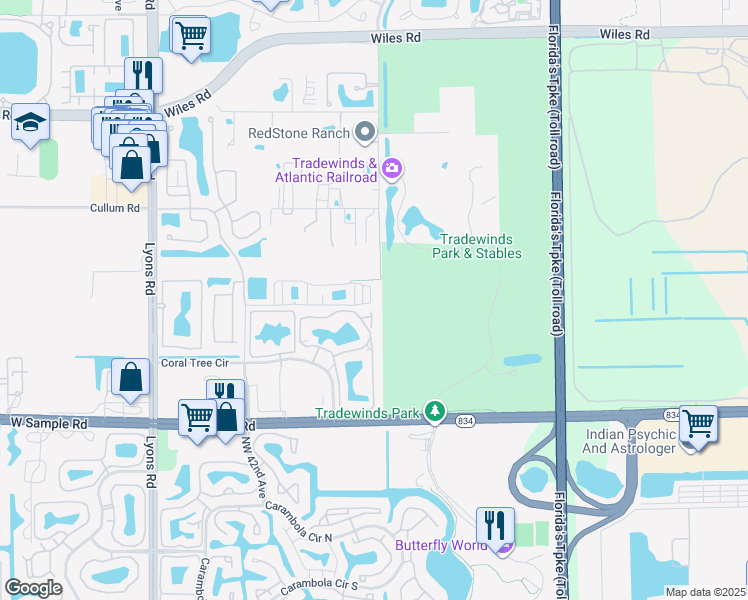 map of restaurants, bars, coffee shops, grocery stores, and more near 3902 Sleepy Orange Lane in Coconut Creek