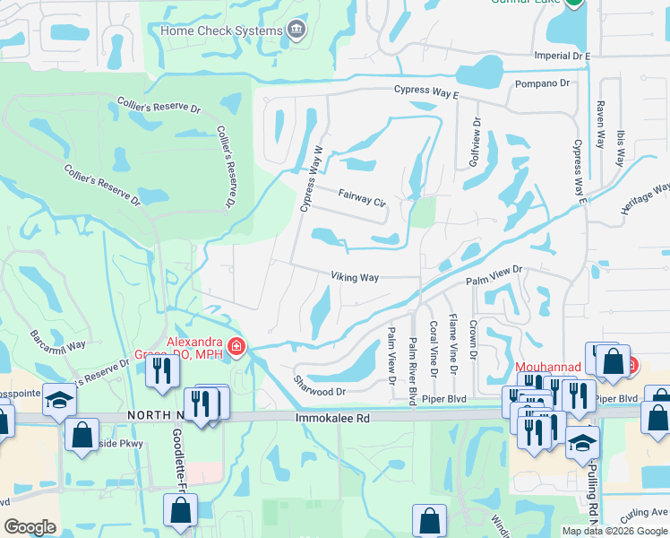 map of restaurants, bars, coffee shops, grocery stores, and more near 196 Forestwood Drive in Naples