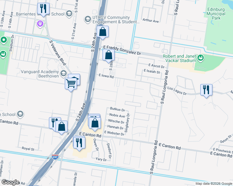 map of restaurants, bars, coffee shops, grocery stores, and more near 2004 Cypress Drive in Edinburg
