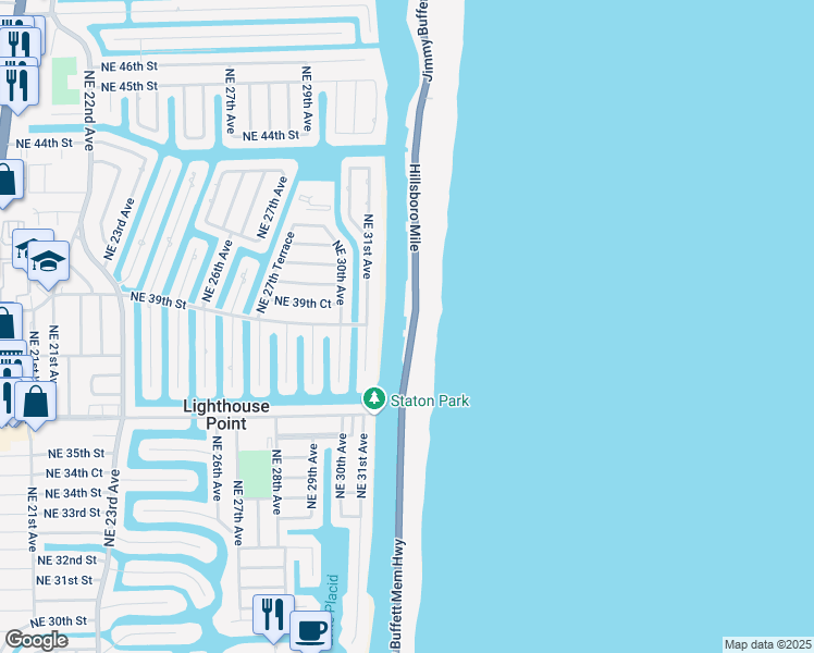 map of restaurants, bars, coffee shops, grocery stores, and more near 1044 Hillsboro Mile in Hillsboro Beach