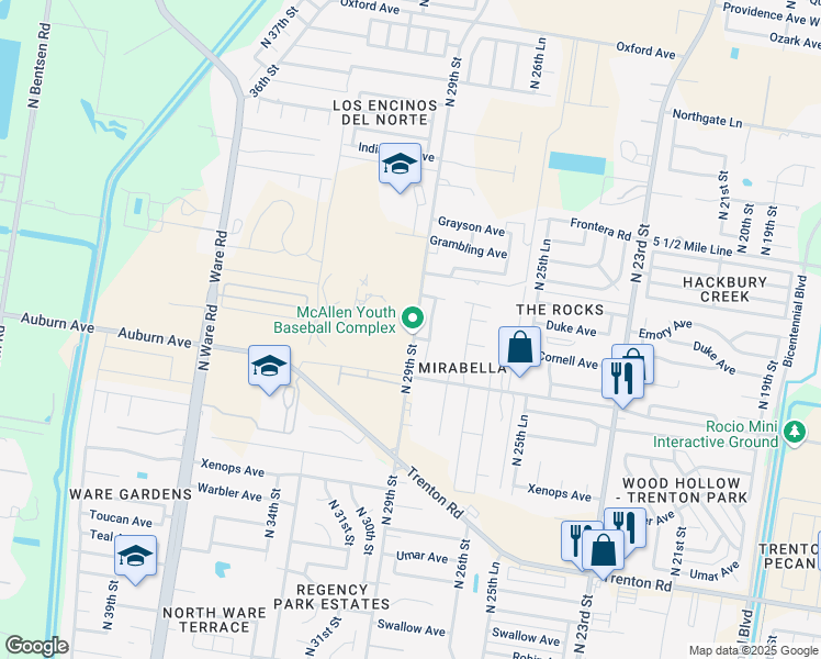 map of restaurants, bars, coffee shops, grocery stores, and more near 5700 Nightingale Avenue in Palmhurst