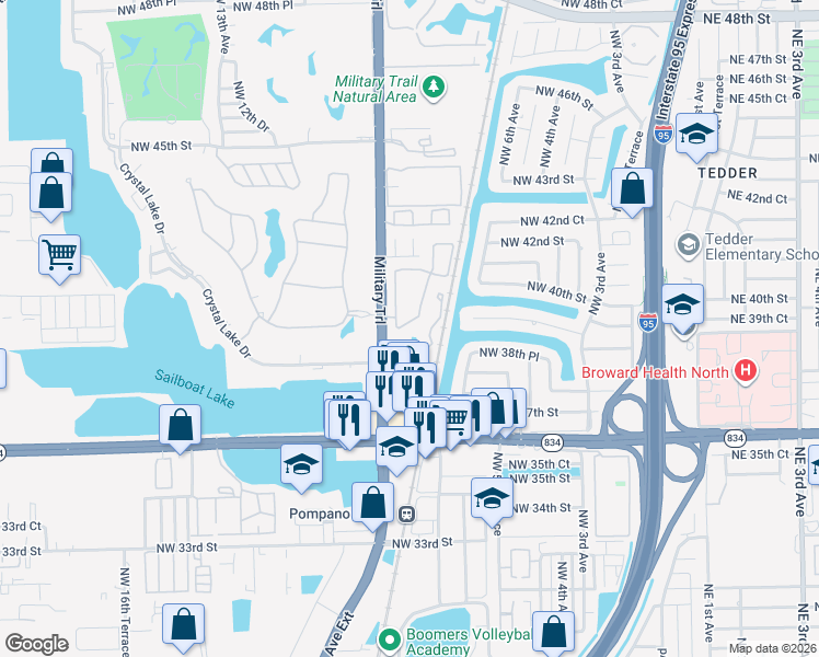 map of restaurants, bars, coffee shops, grocery stores, and more near 821 Crystal Lake Drive in Pompano Beach