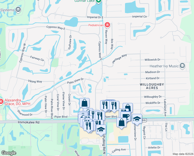 map of restaurants, bars, coffee shops, grocery stores, and more near 215 Cypress Way East in Naples