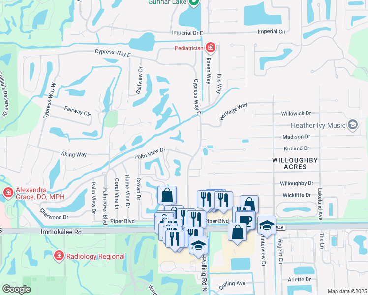 map of restaurants, bars, coffee shops, grocery stores, and more near 215 Cypress Way East in Naples