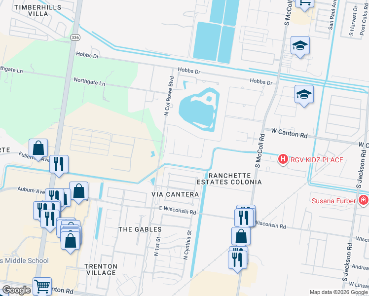 map of restaurants, bars, coffee shops, grocery stores, and more near 3011 Laurie Lane in Edinburg