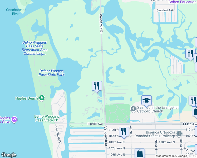map of restaurants, bars, coffee shops, grocery stores, and more near 265 Indies Way in Naples