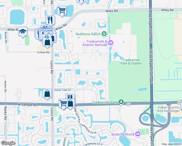 map of restaurants, bars, coffee shops, grocery stores, and more near 3920 Laurel Lane in Coconut Creek
