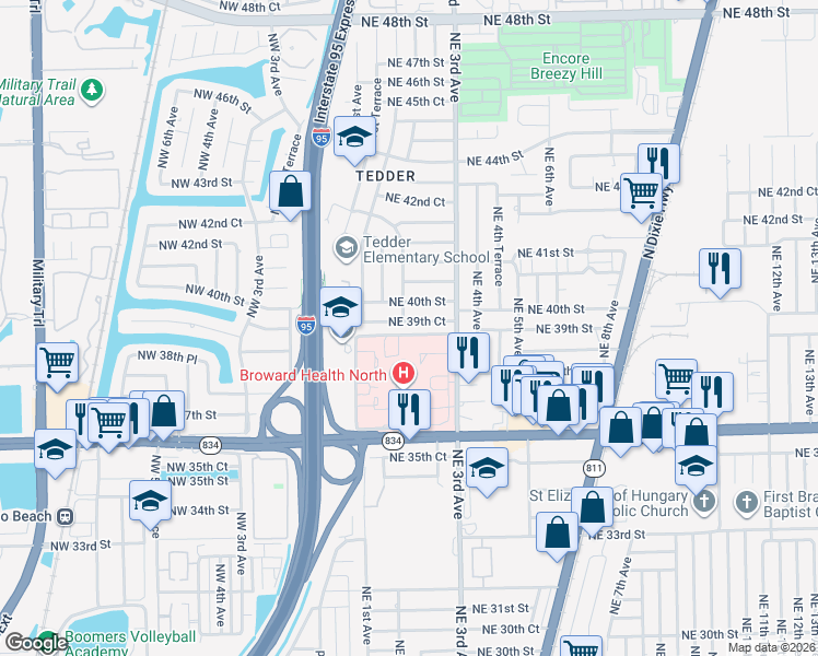 map of restaurants, bars, coffee shops, grocery stores, and more near 248 Northeast 39th Court in Pompano Beach