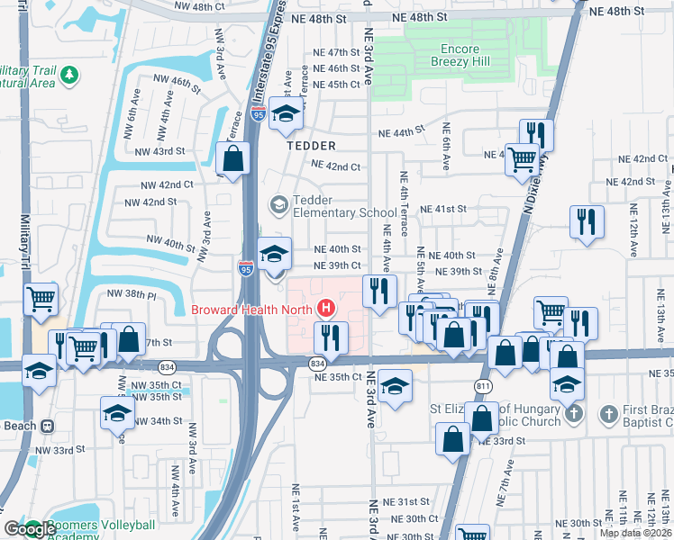 map of restaurants, bars, coffee shops, grocery stores, and more near 248 Northeast 39th Court in Pompano Beach
