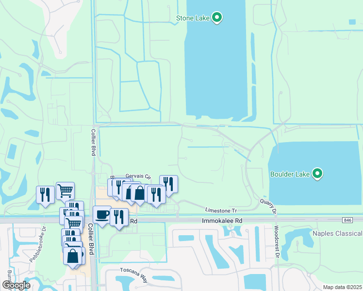 map of restaurants, bars, coffee shops, grocery stores, and more near 9136 Quartz Lane in Naples