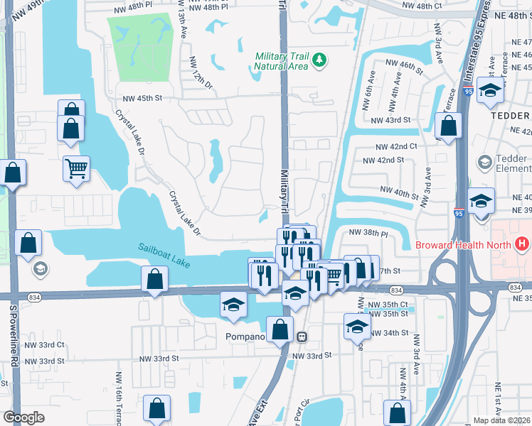 map of restaurants, bars, coffee shops, grocery stores, and more near 1010 Veleiros Boulevard in Lighthouse Point