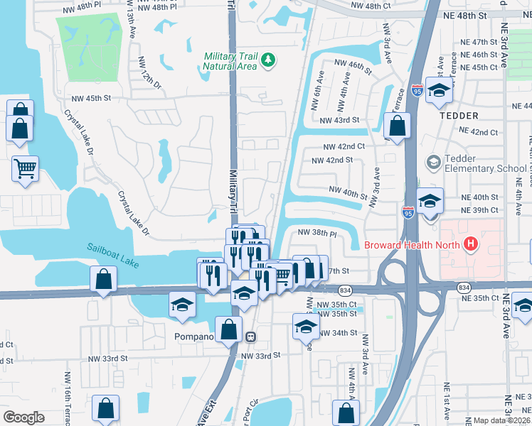 map of restaurants, bars, coffee shops, grocery stores, and more near 821 Crystal Lake Drive in Pompano Beach