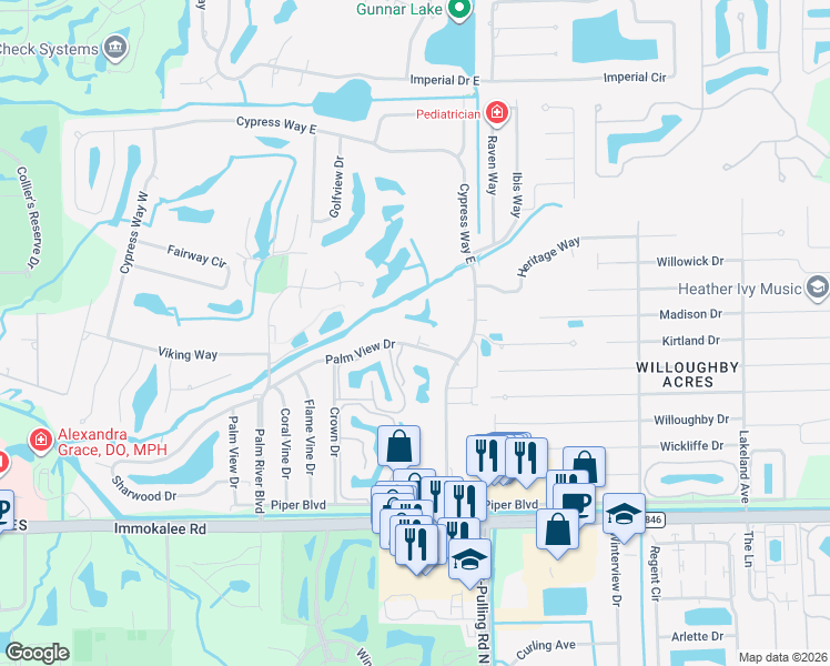 map of restaurants, bars, coffee shops, grocery stores, and more near 925 Palm View Drive in Naples