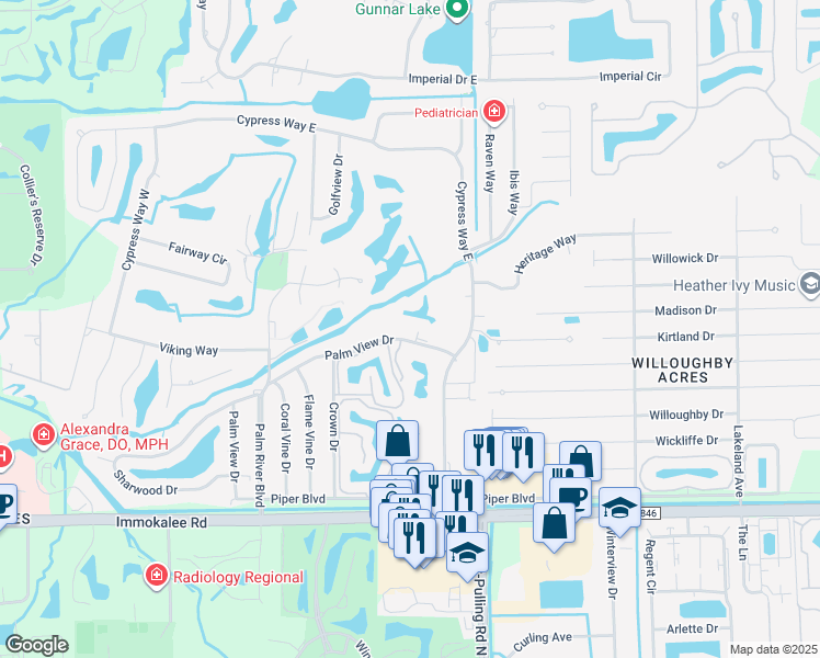 map of restaurants, bars, coffee shops, grocery stores, and more near 1000 Palm View Drive in Naples