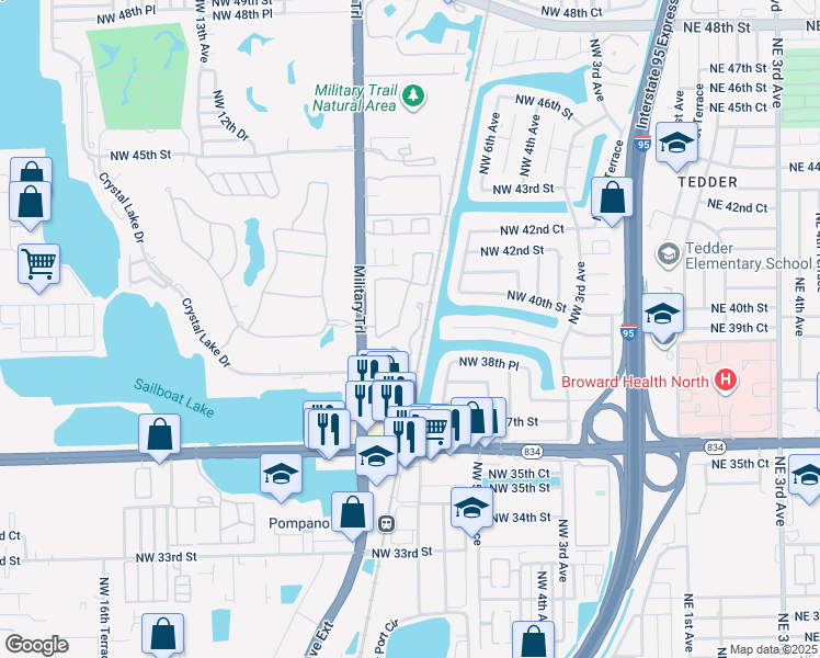 map of restaurants, bars, coffee shops, grocery stores, and more near 821 Crystal Lake Drive in Pompano Beach