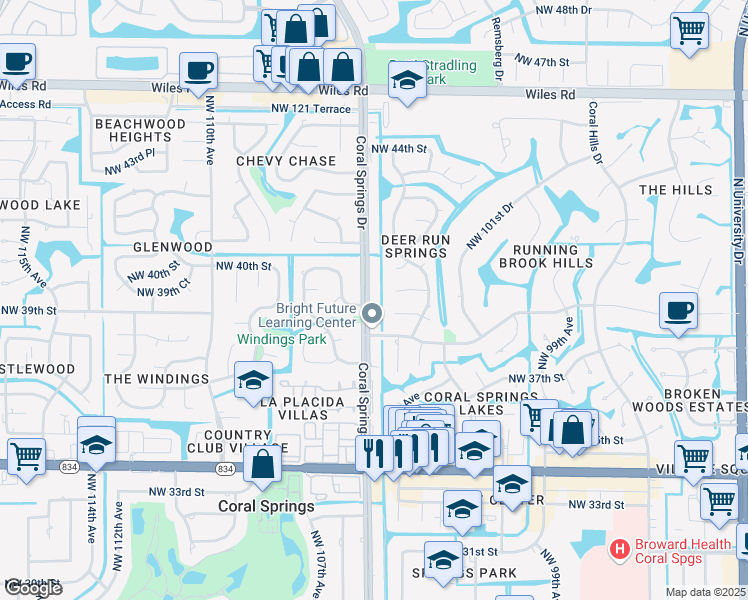 map of restaurants, bars, coffee shops, grocery stores, and more near in Coral Springs