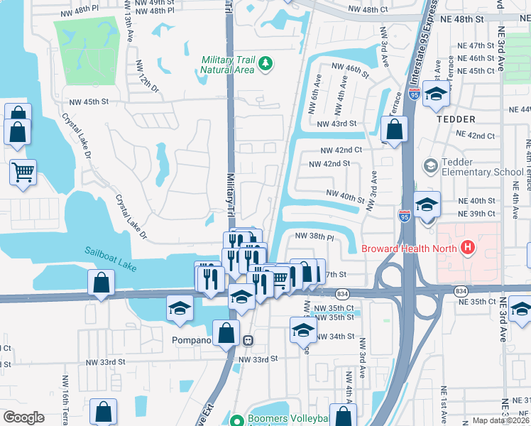 map of restaurants, bars, coffee shops, grocery stores, and more near 789 Crystal Lake Drive in Pompano Beach